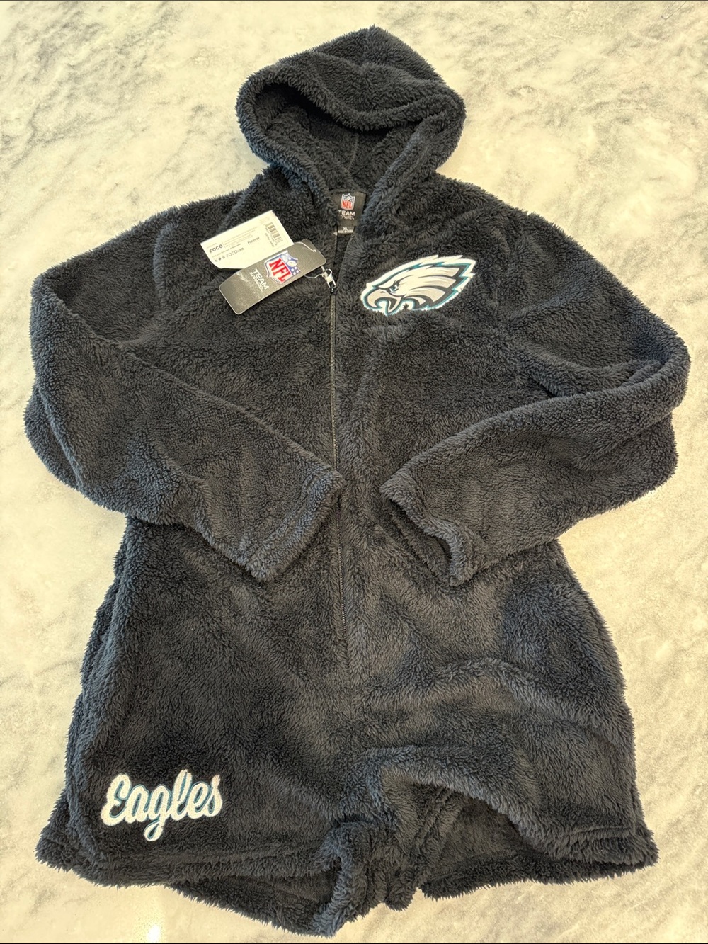 EAGLES NFL Plush Hooded Romper - Black with Teal and White Accents